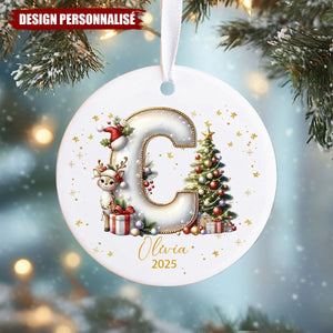 Décoration de Noël Personnalisée avec Initiale – Cerf et Sapin Magiques 2025