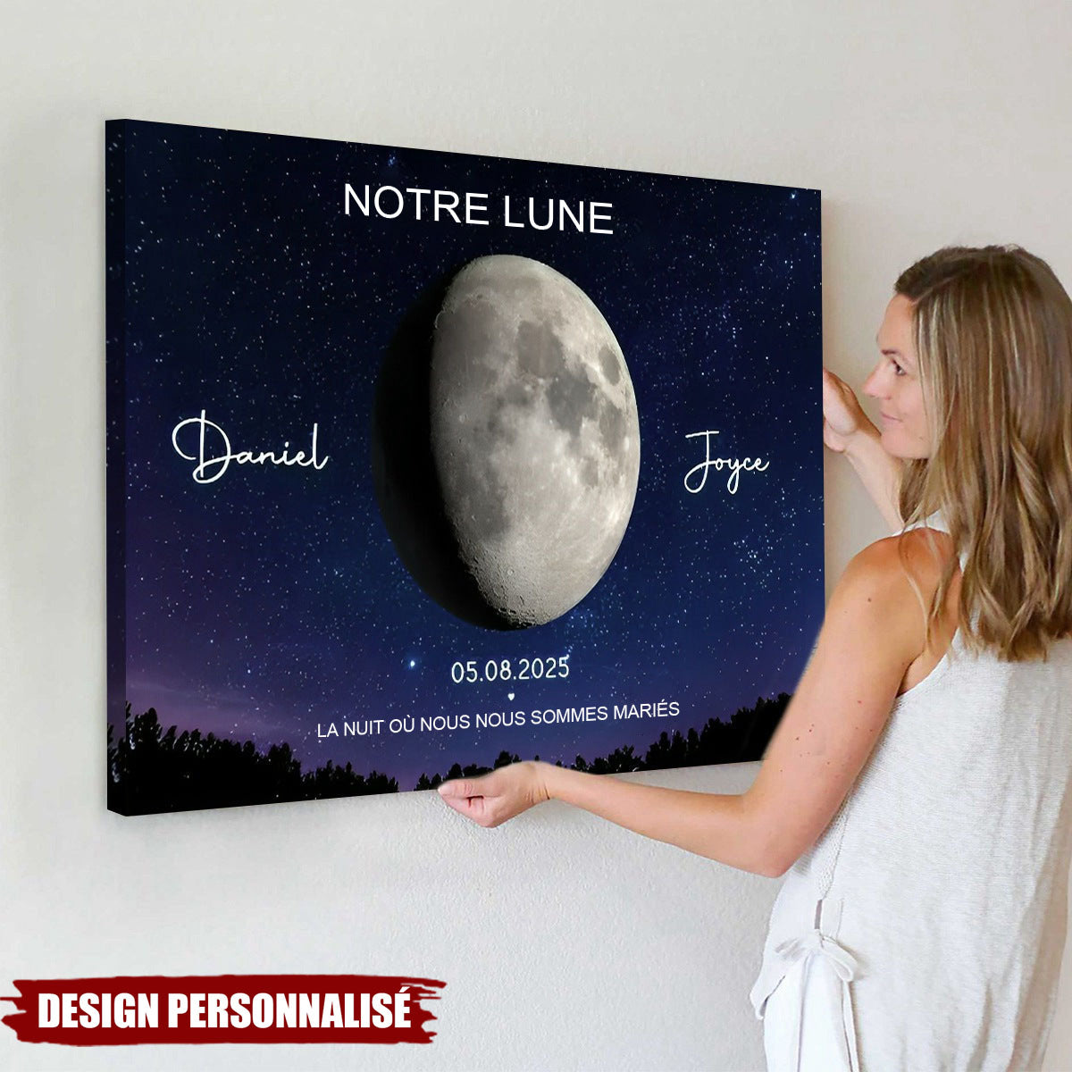 Affiche Personnalisée « Notre Lune » – Poster Romantique avec Noms et Date Spéciale