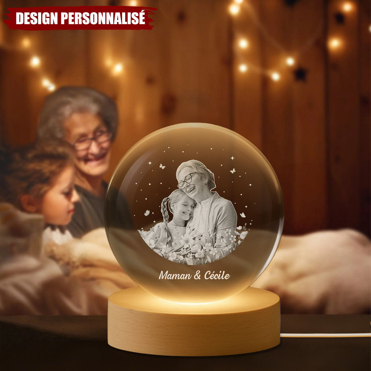 Lampe de nuit en cristal personnalisée avec photo - Le cadeau parfait pour maman