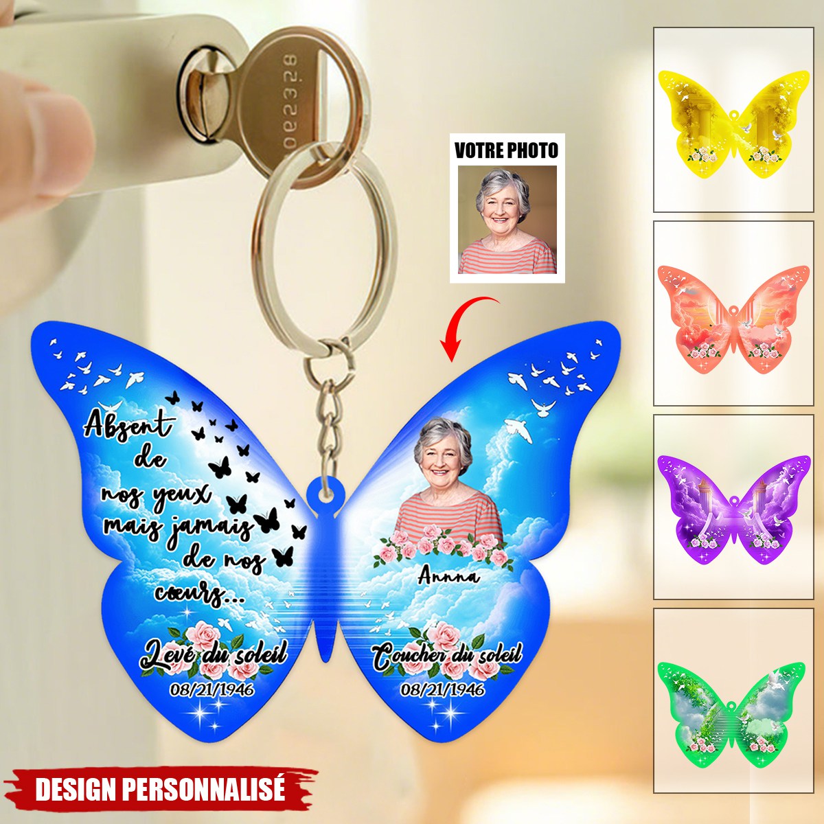Porte-Clés Papillon Photo Personnalisé — Gardez Vos Êtres Chers Près de Vous