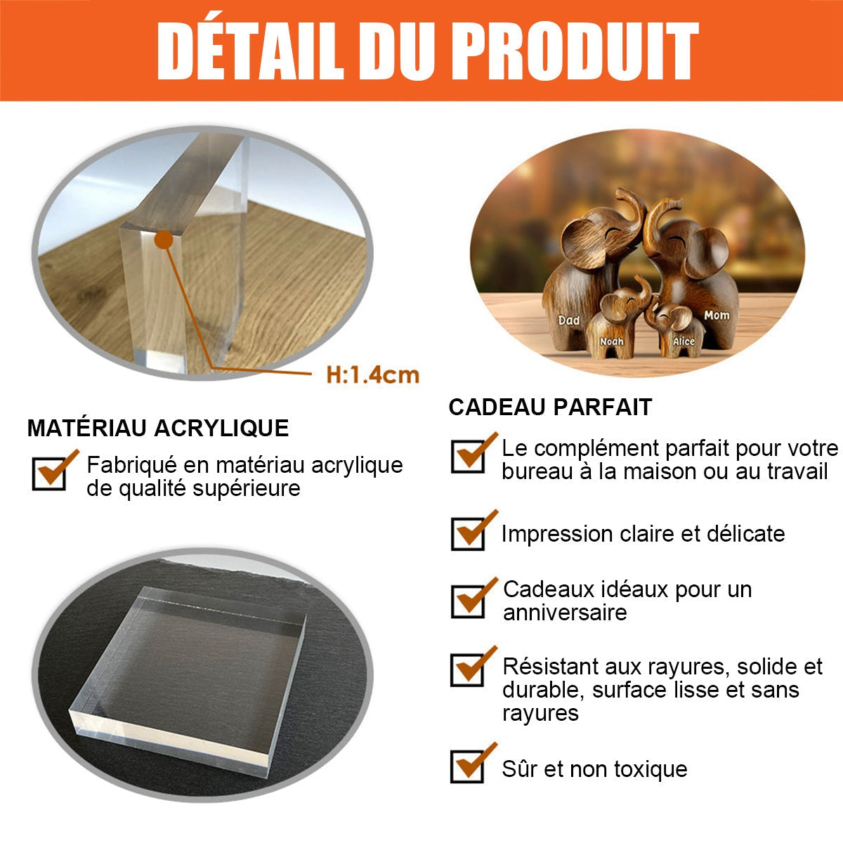 Famille d’Éléphants Personnalisée plaque en acrylique – Cadeau Décoratif Unique pour Parents et Enfants