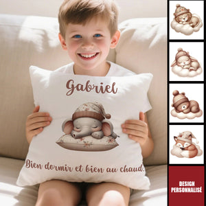Housse de Coussin Personnalisée - Design Animal Mignon et Nom