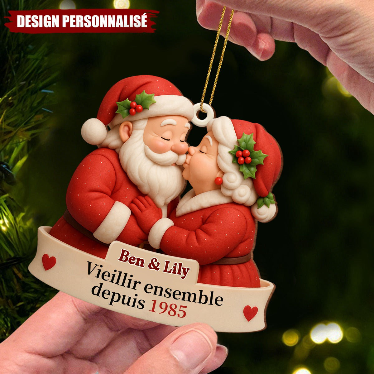 Ornement en Bois Personnalisé – Couple Père Noël & Mère Noël