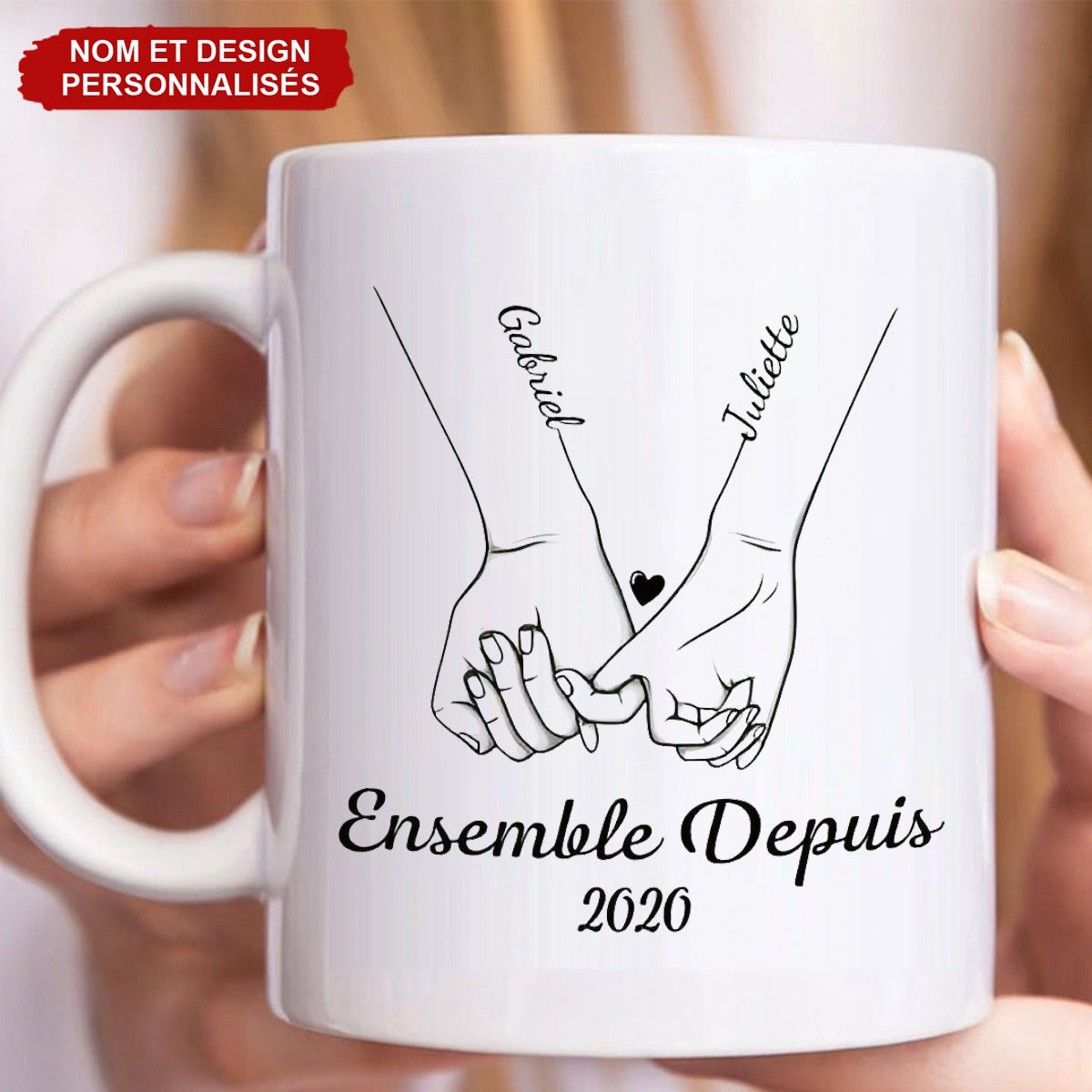 Mug Couple Personnalisé – Mug Promesse du Petit Doigt avec Noms Personnalisés