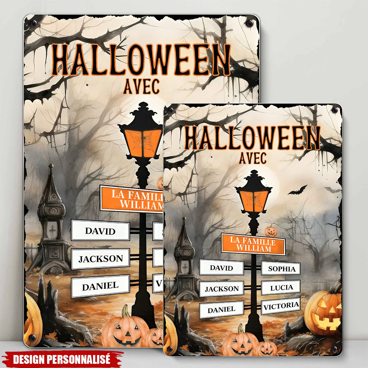 Panneau Métallique Personnalisé Halloween- Décoration Familiale Unique avec Noms