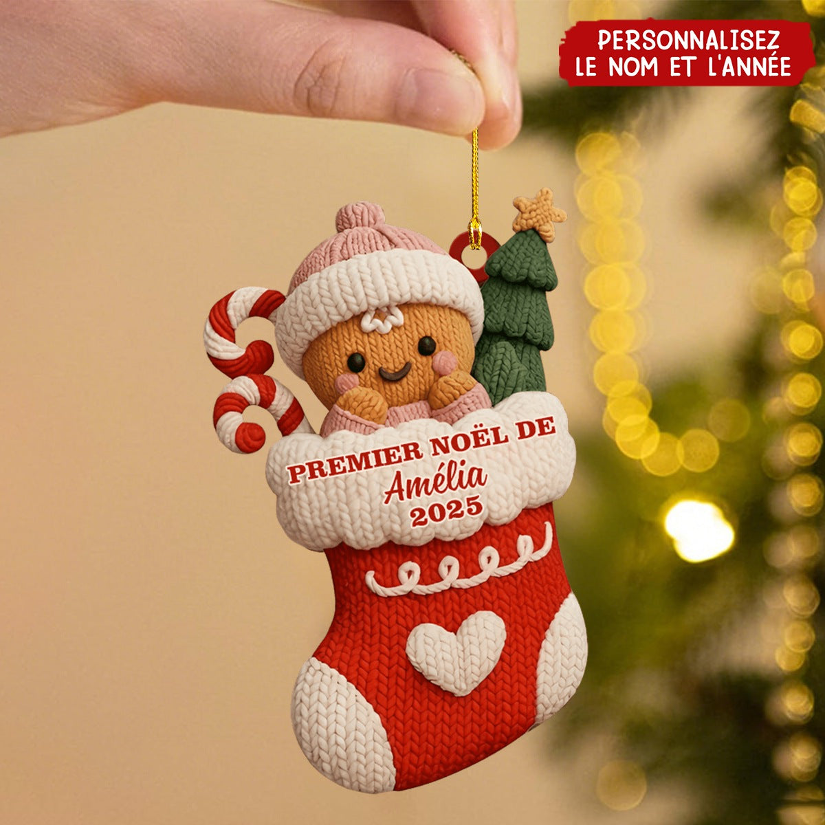 Décoration Personnalisée en Forme de Chaussette – Premier Noël de Bébé