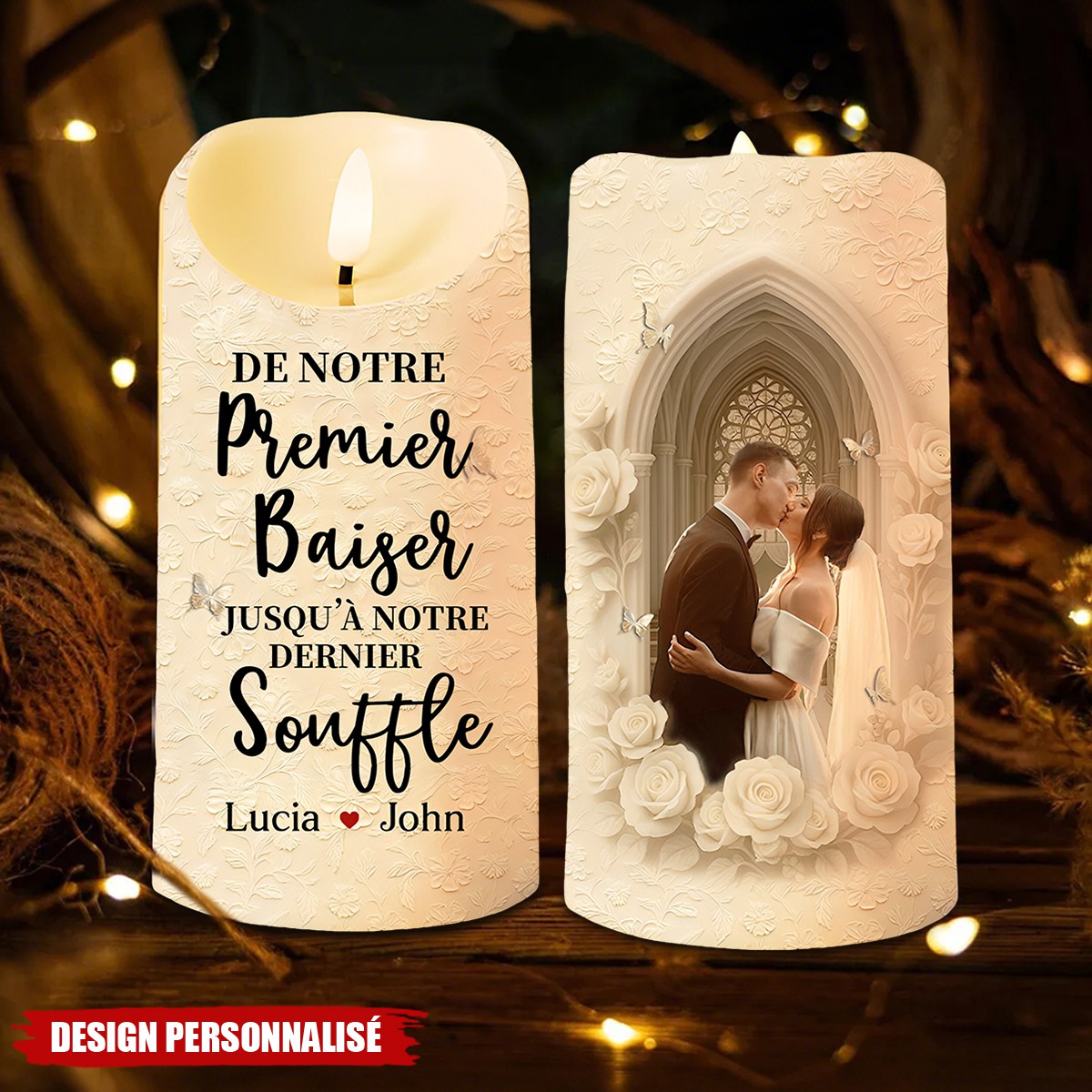 Bougie LED Personnalisée avec Photo - De Notre Premier Baiser Jusqu’à Notre Dernier Souffle