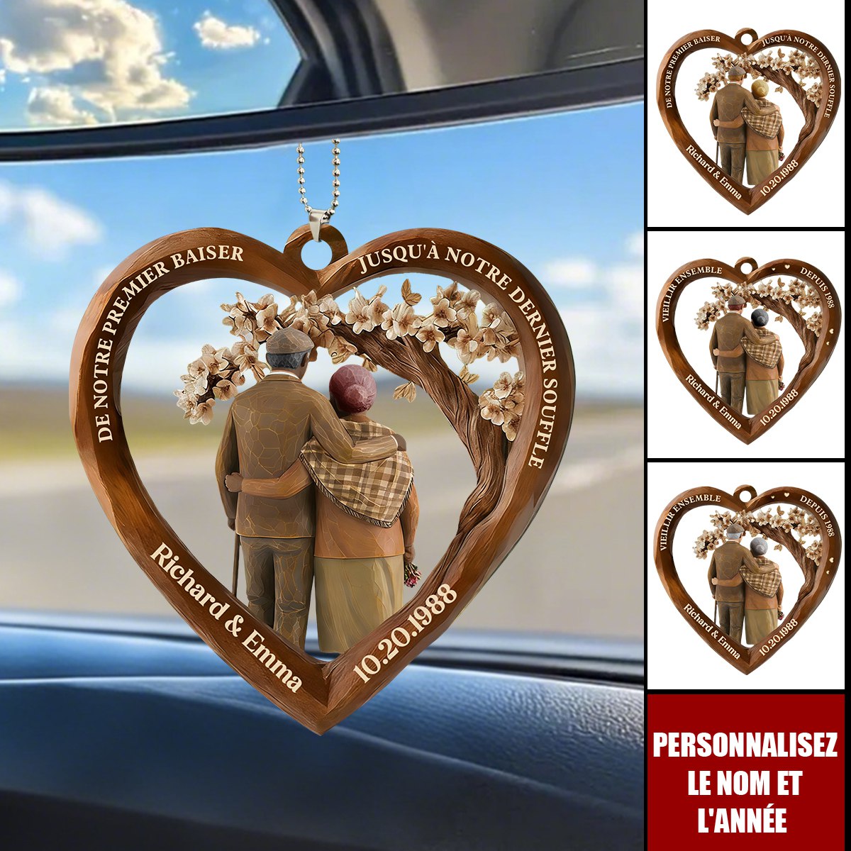 Ornement de Voiture Vieillir Ensemble — Personnalisé avec Vos Noms & Date