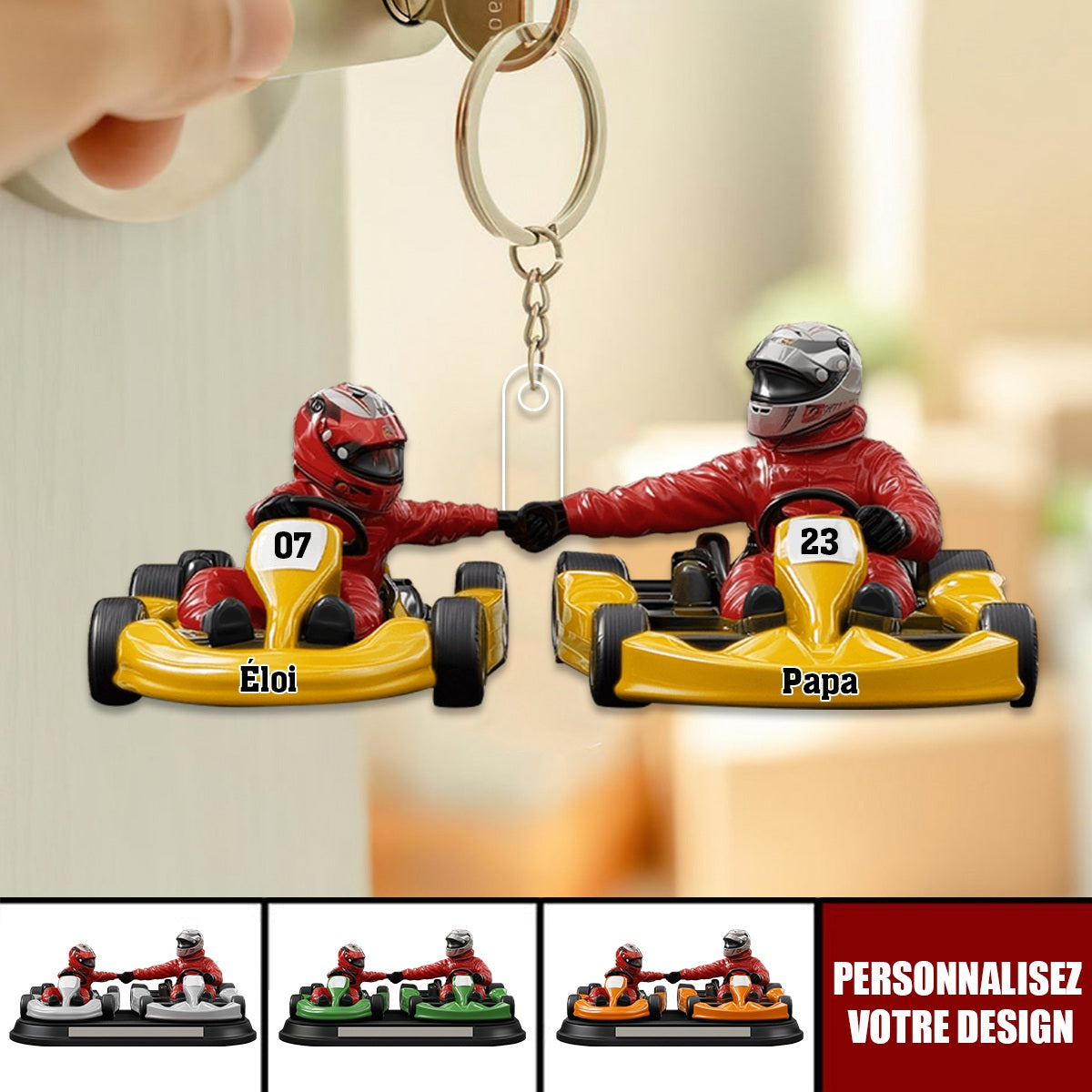 Porte-clés personnalisé Papa & Enfant – Pilotes de course