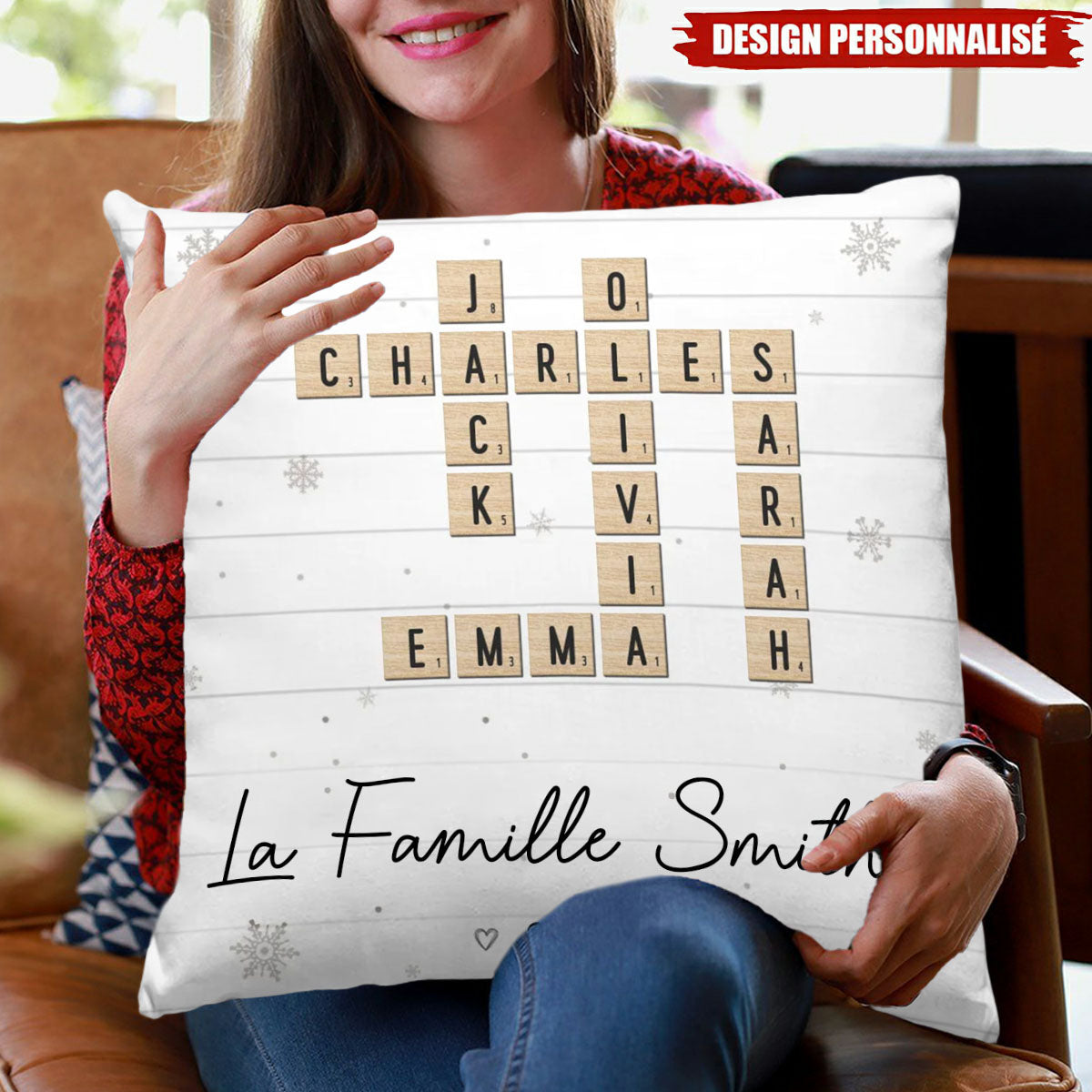 Coussin Personnalisé Famille – Cadeau de Noël pour les Membres de la Famille
