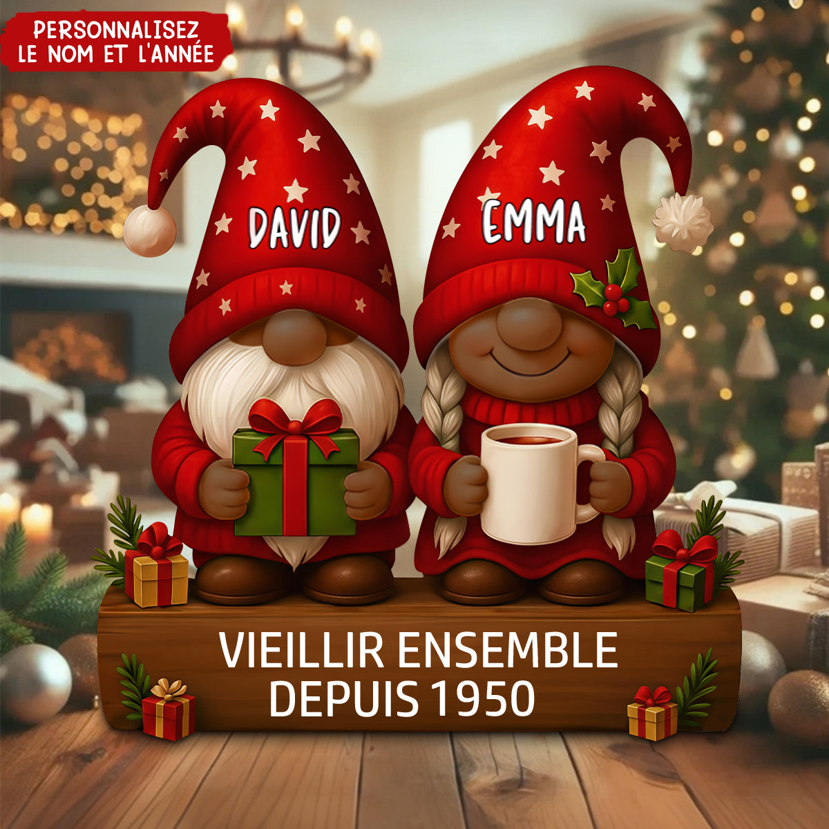 Plaque Couple Personnalisée – Cadeau Noël Unique