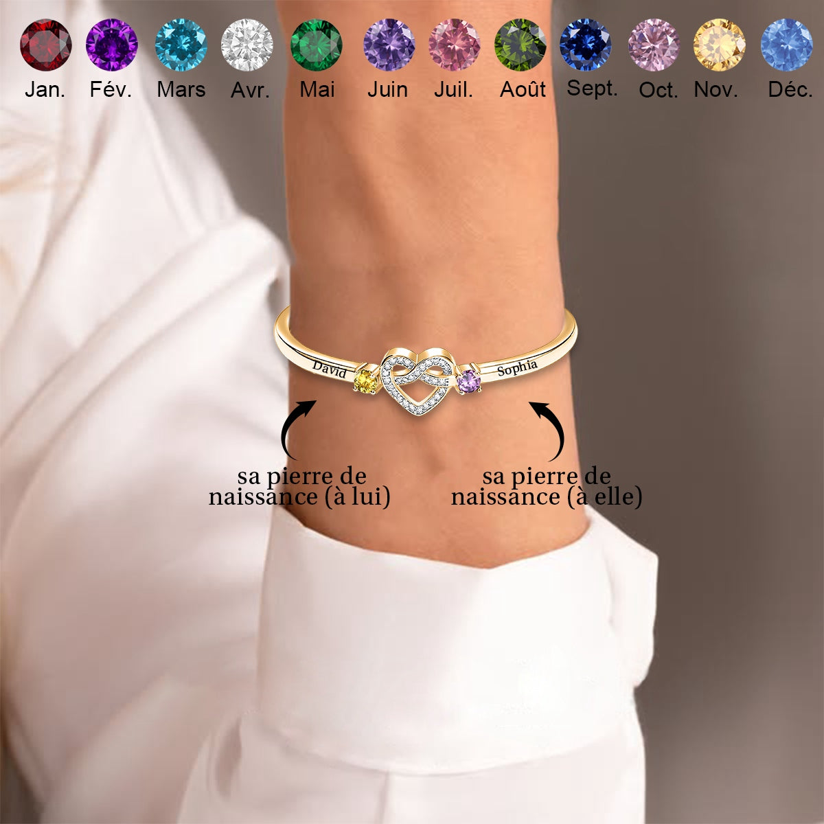 Ensemble pour toujours – Bracelet de couple personnalisé avec pierres de naissance