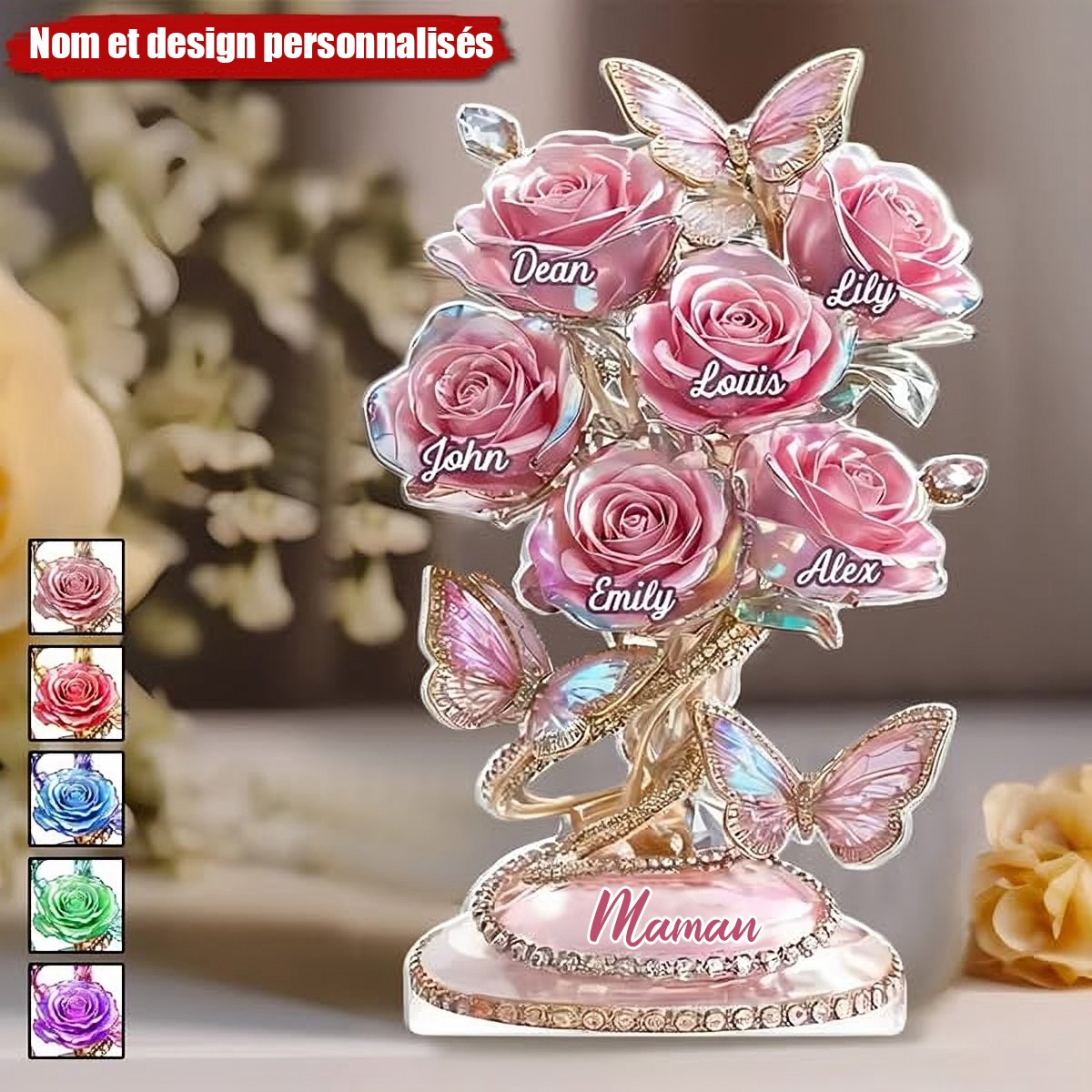 Chaque rose détient un morceau de votre cœur – Plaque personnalisée en acrylique en forme spéciale, personnalisée pour la famille