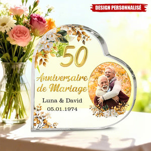 Plaque Photo Cœur Personnalisée — Cadeau d’Anniversaire de Mariage Pour le Couple