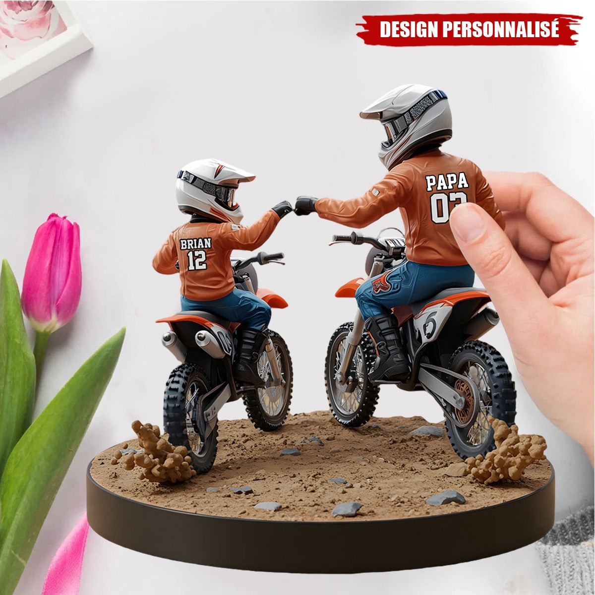 Plaque en acrylique personnalisée Père et Enfant en Moto – Cadeau Touchant pour la Fête des Pères