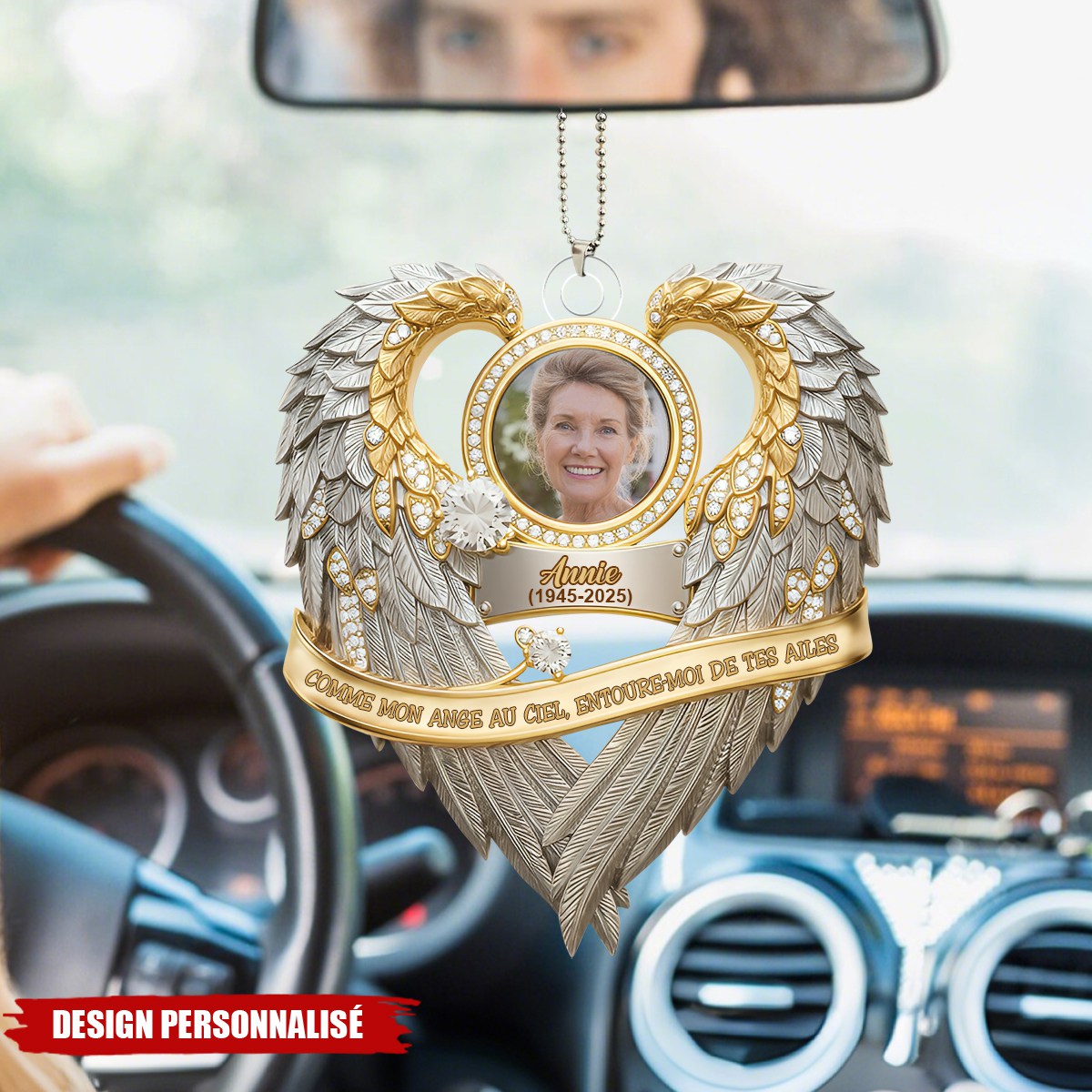 Ornement de Voiture Ange au Ciel - Cadeau Commémoratif avec Photo Personnalisée