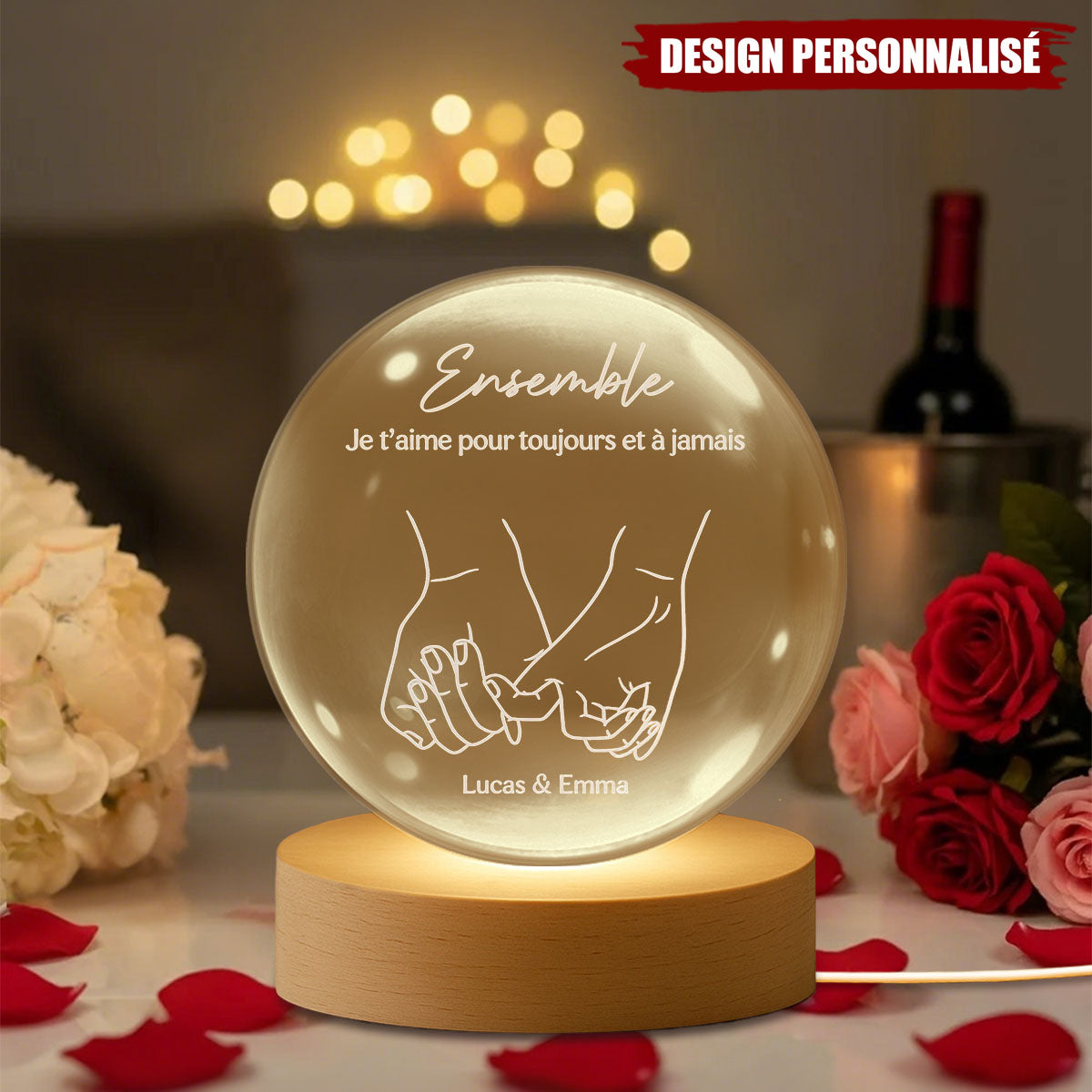 Veilleuse Boule De Cristal Personnalisée - Je t’aime pour toujours et à jamais
