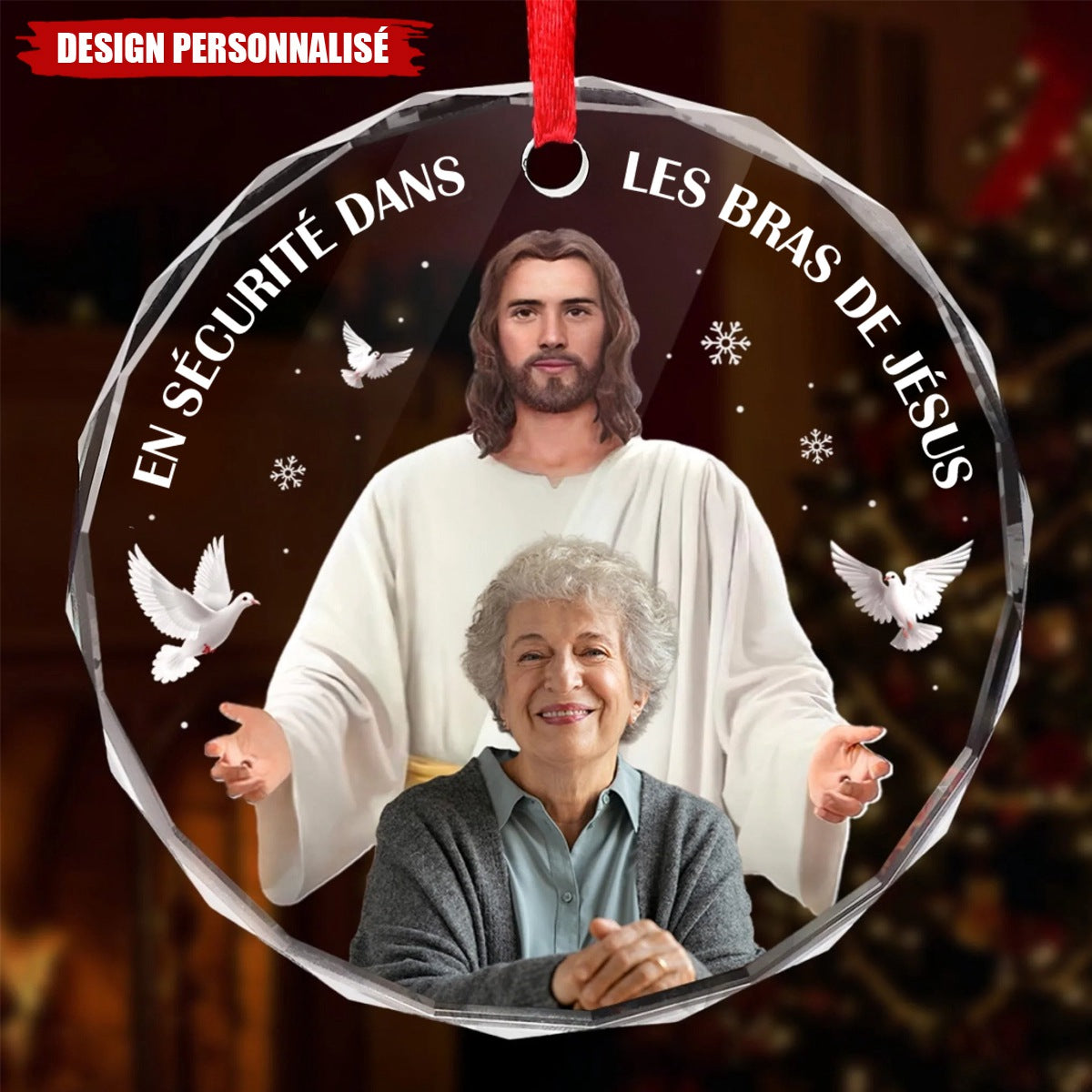Ornement Rond en Verre avec Photo Personnalisée – Cadeau de Noël Commémoratif et de Sympathie