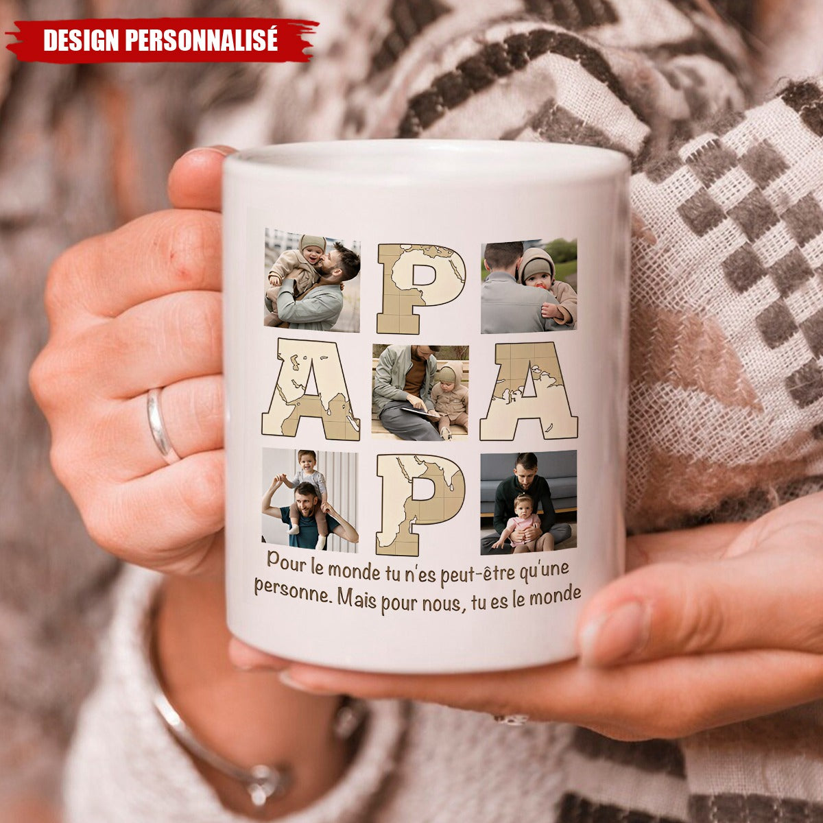 Mug personnalisé avec photos – Papa, tu es notre monde