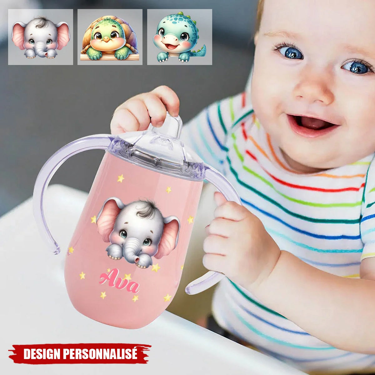 Tasse à Bec Isolée 300 ml Personnalisée avec Nom et Motif d'Animal Design