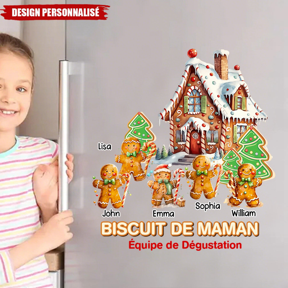 Autocollant Personnalisé de Noël  – Biscuit de Noël en Famille