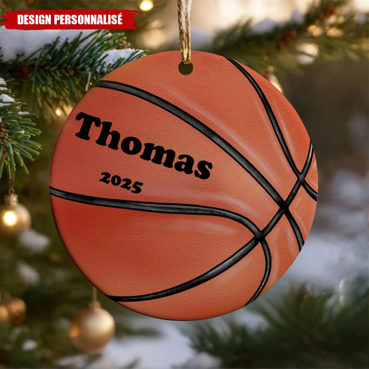 Ornement de Noël Personnalisé – Thème Sport avec Prénom et Année