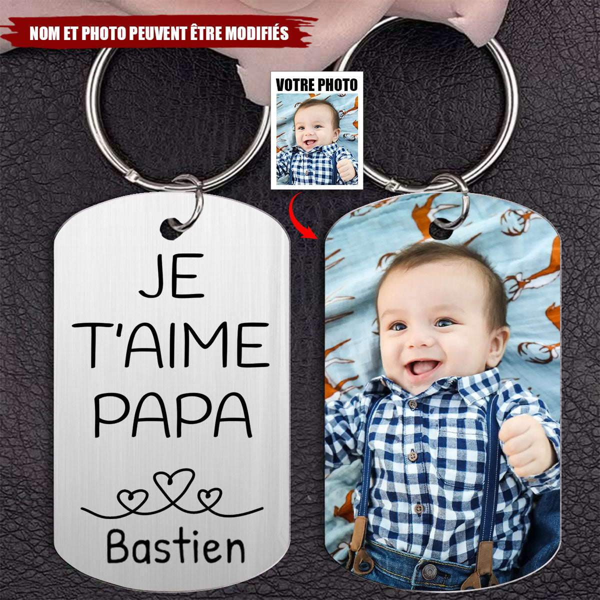 Porte-clés Photo Personnalisé - Porte-clés Gravé avec Message d'Amour