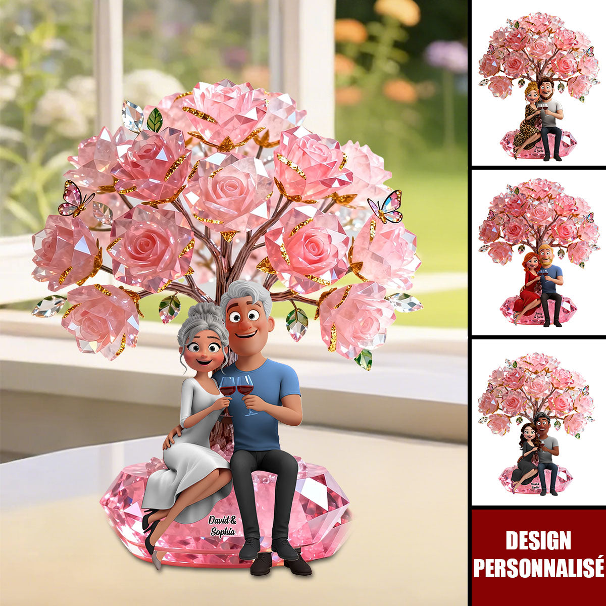 Plaque de Couple Arbre de Roses Personnalisée - Souvenir de Votre Amour