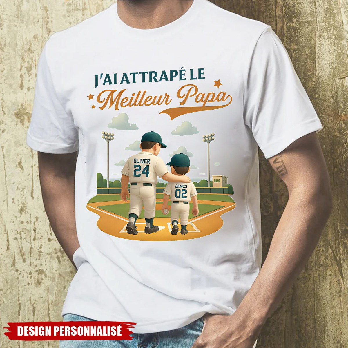 T-shirt personnalisé Fête des Pères – J’ai attrapé le meilleur papa