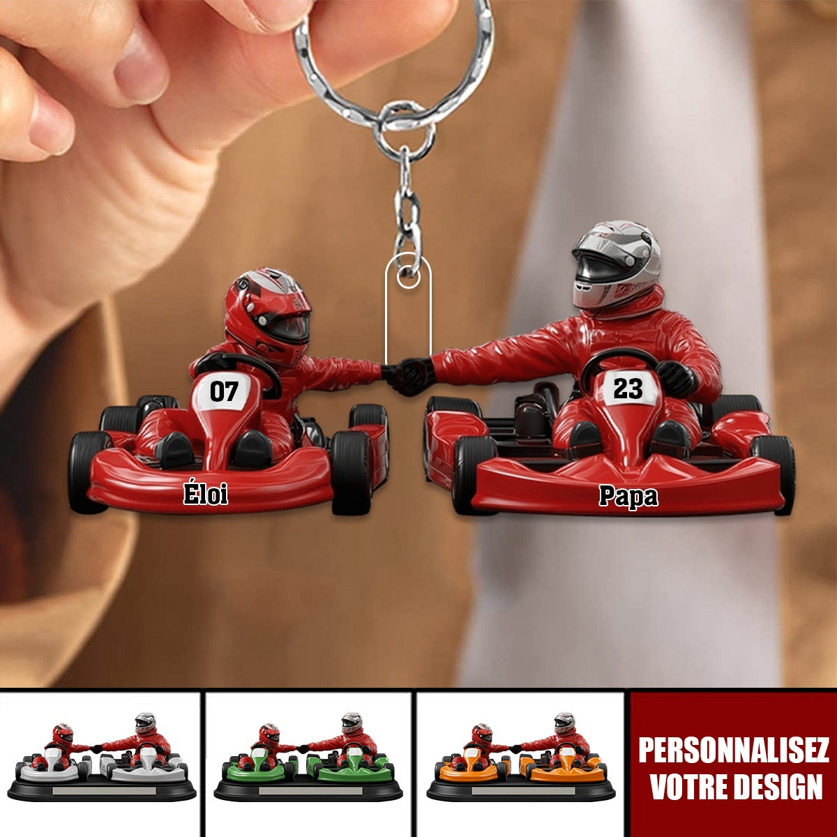 Porte-clés personnalisé Papa & Enfant – Pilotes de course