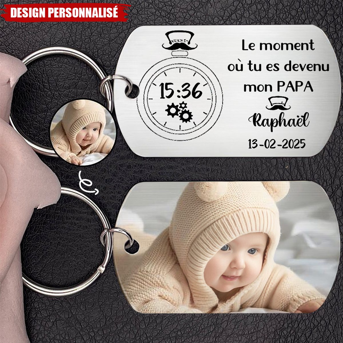 Porte-clés personnalisé avec photo – Le moment où tu es devenu mon papa