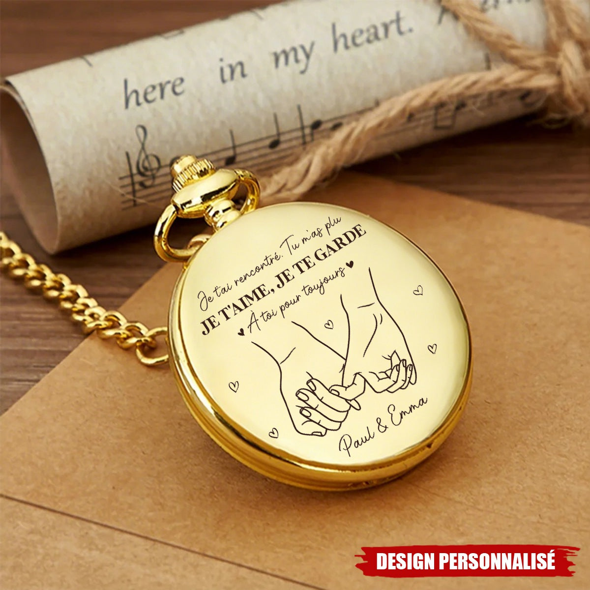 Montre De Poche Personnalisable Pour Couple - Cadeau Romantique pour Lui ou Elle