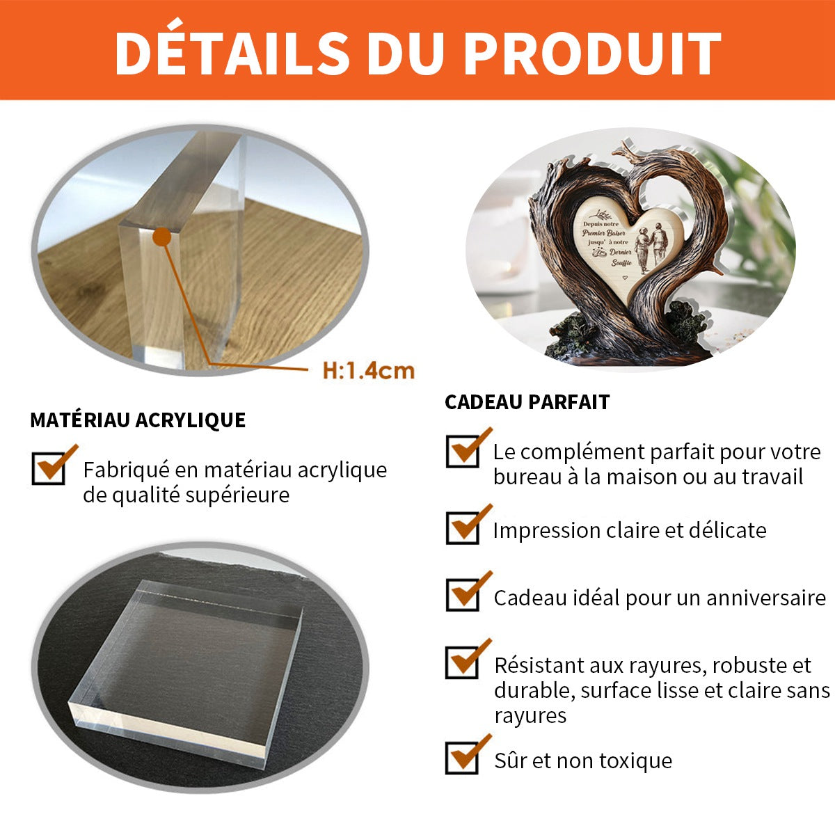 Plaque Acrylique en Forme de Cœur pour Couple – Cadeau Romantique Personnalisé