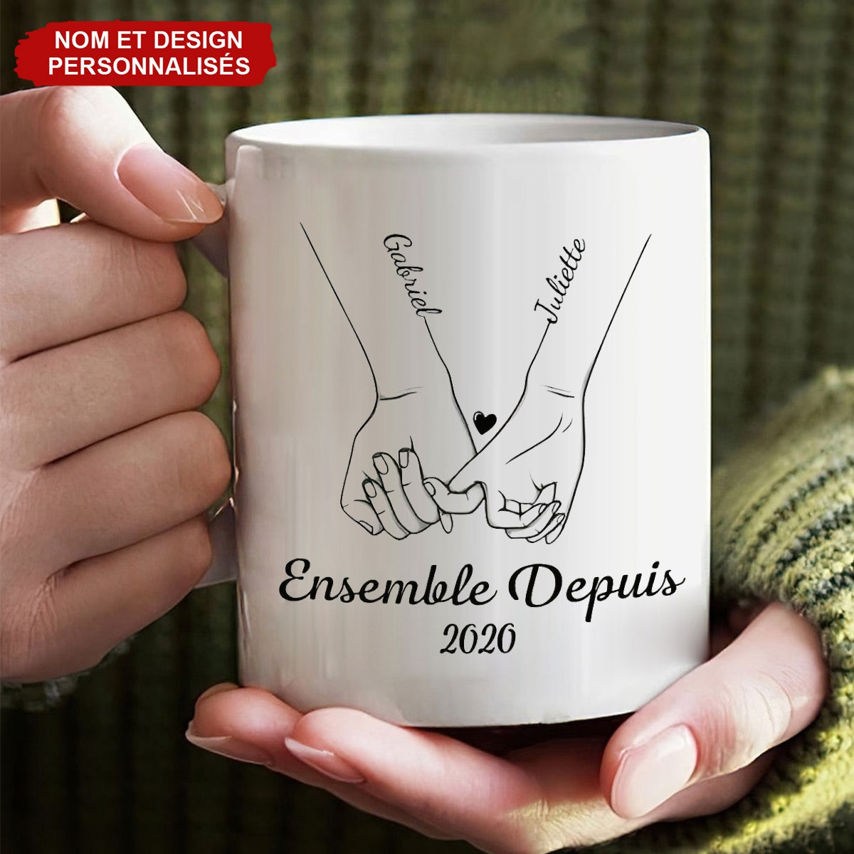 Mug Couple Personnalisé – Mug Promesse du Petit Doigt avec Noms Personnalisés