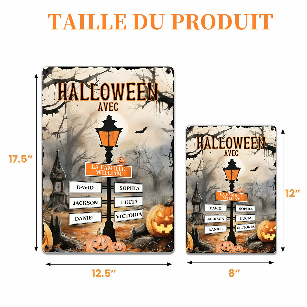 Panneau Métallique Personnalisé Halloween- Décoration Familiale Unique avec Noms