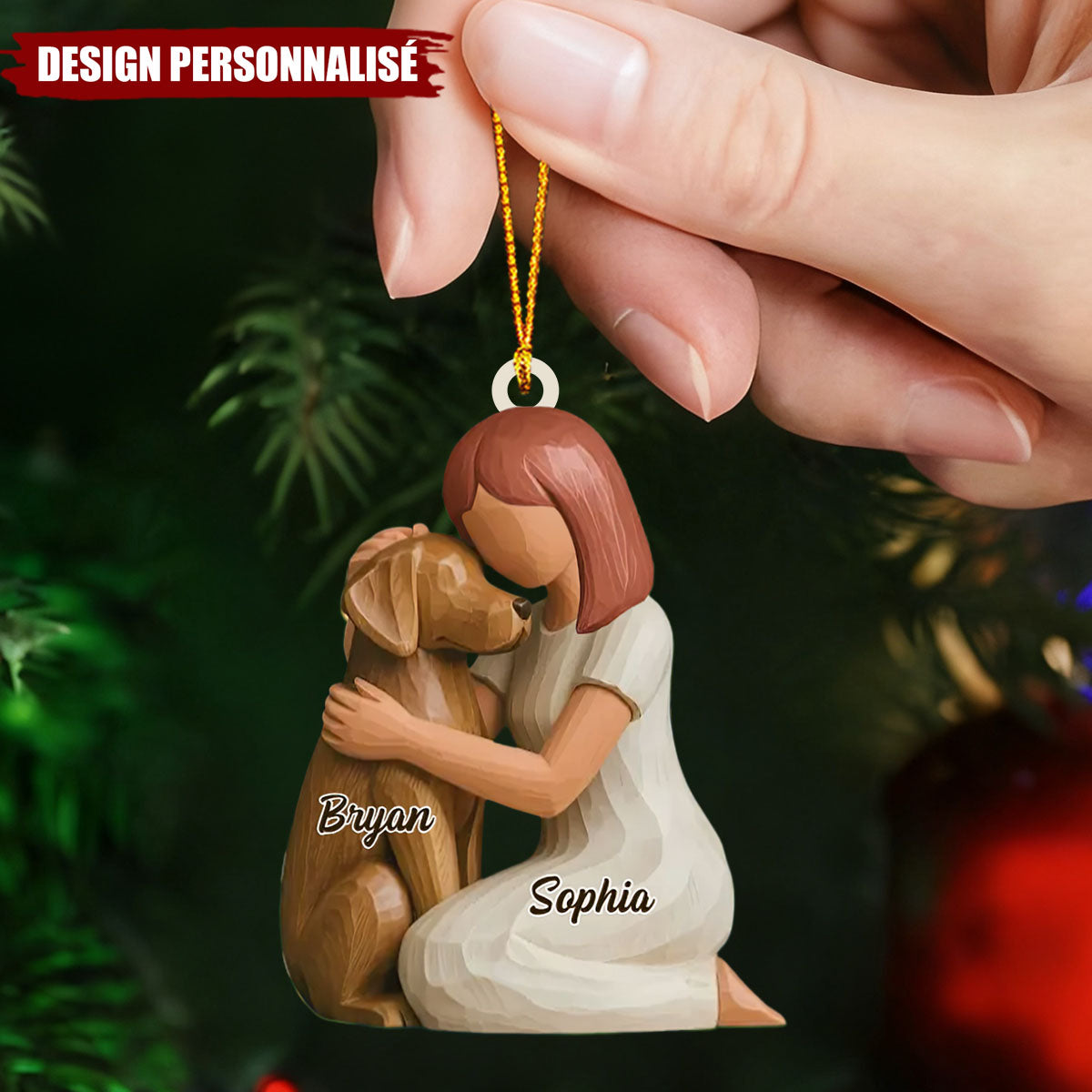 Ornement Noël Personnalisé – Câlin Tendresse avec Votre Chien