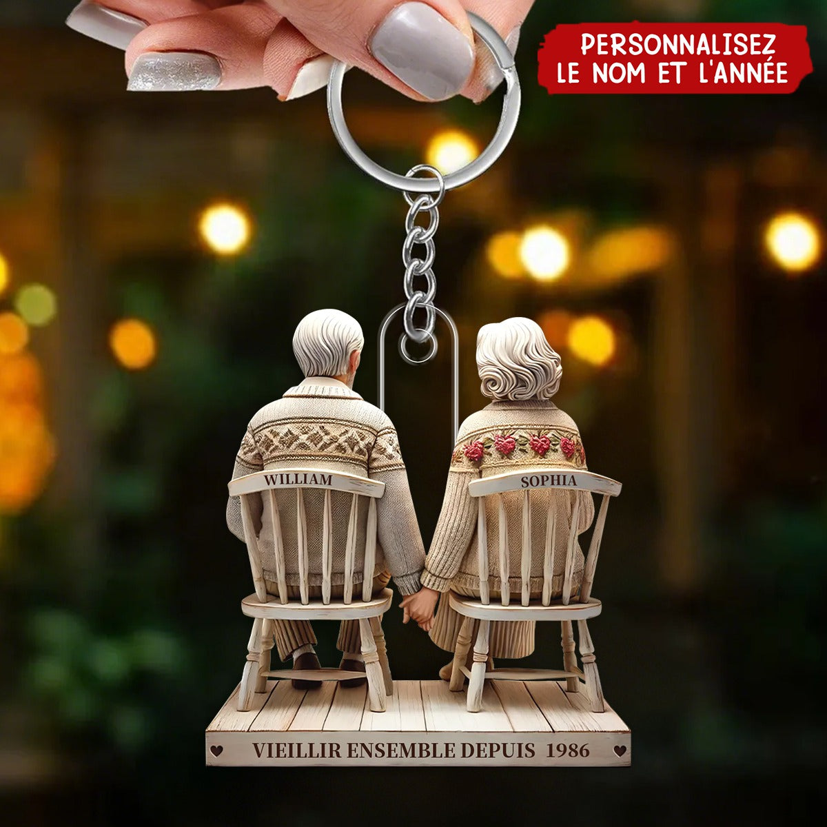 Porte-clés personnalisée "Vieillir ensemble" - Cadeau sentimental pour couple