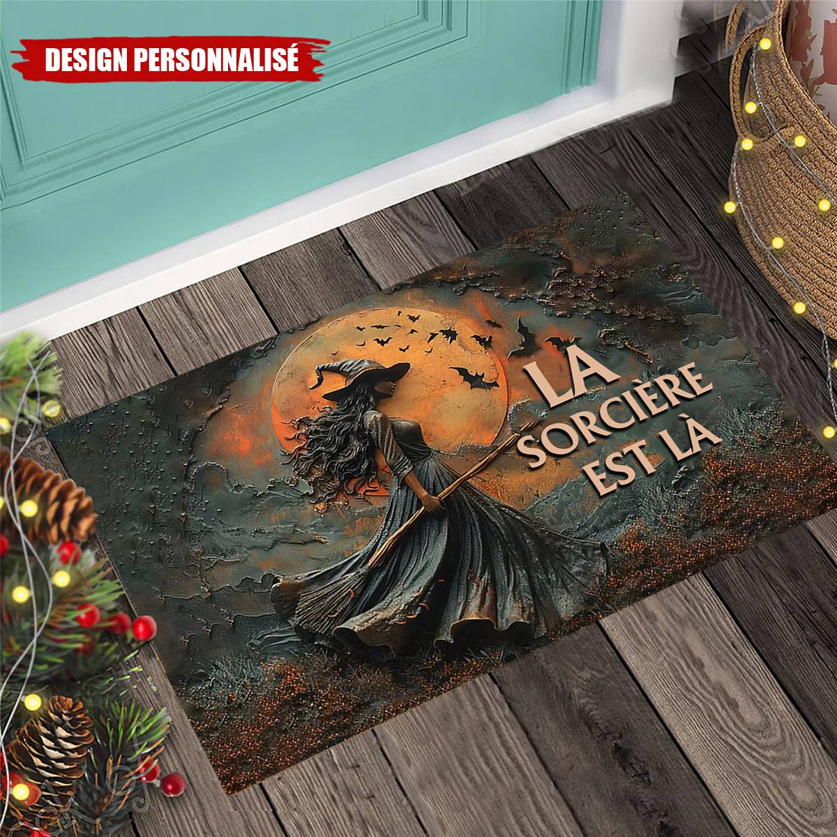 Tapis d’Entrée Halloween Personnalisé – La Sorcière Est Là