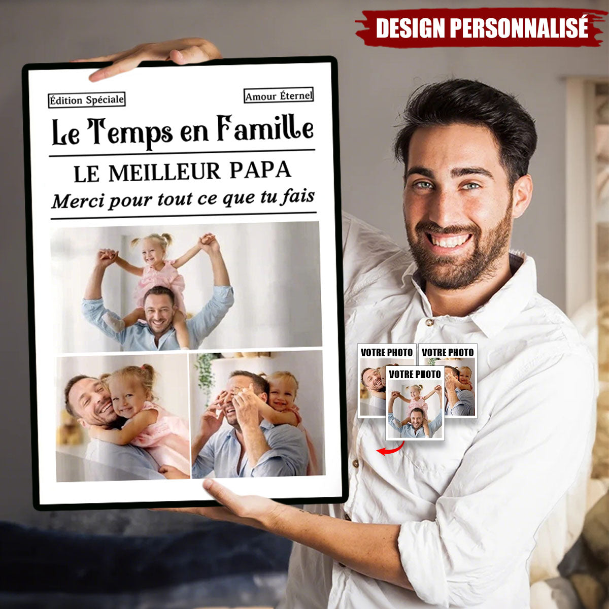 Affiche Personnalisée Le Temps en Famille — Hommage à Maman/Papa avec Vos Photos