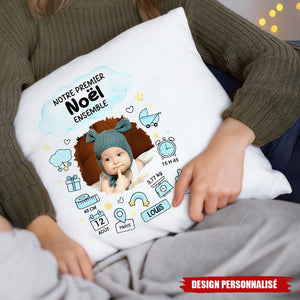 Coussin Bébé Personnalisé – Souvenir de Naissance & Premier Noël