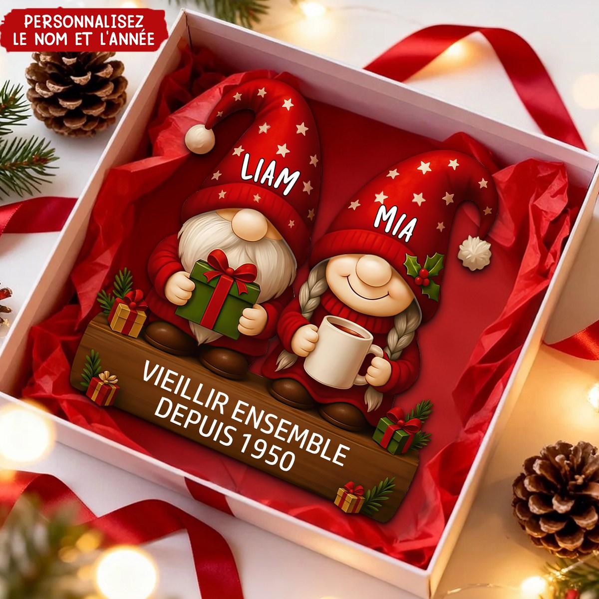 Plaque Couple Personnalisée – Cadeau Noël Unique