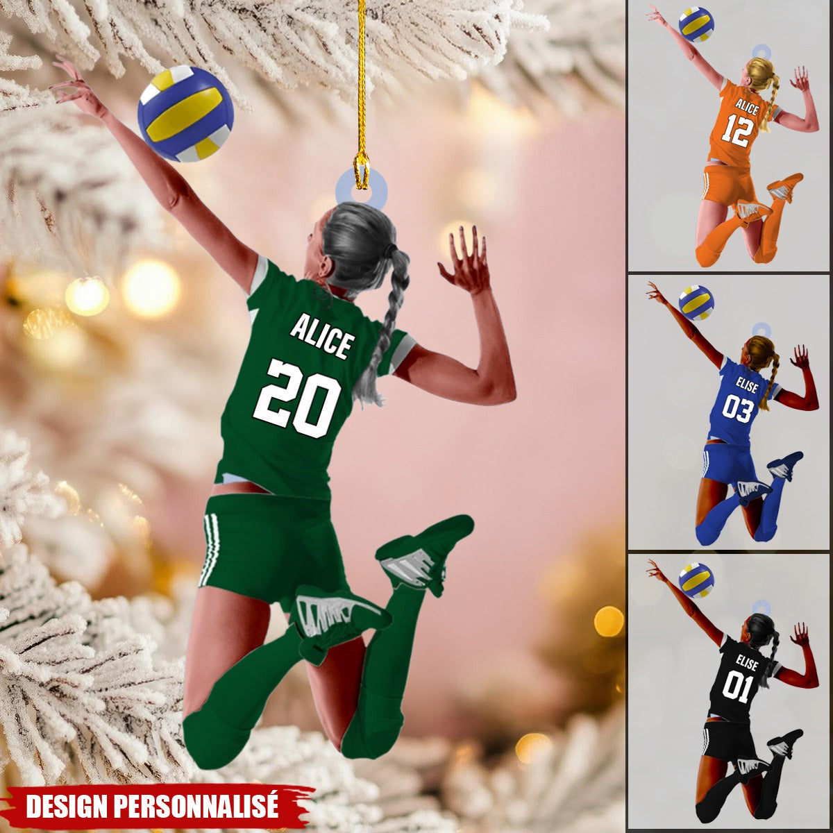 Ornement de Noël Personnalisé – Joueuse de Volley-Ball avec Nom et Numéro