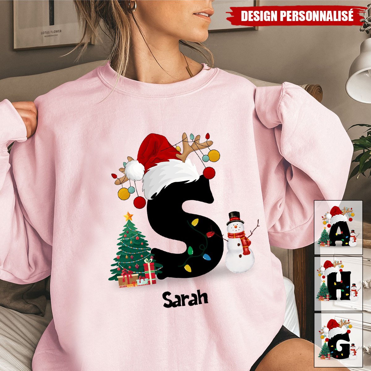 Sweat de Noël Personnalisé à Col Rond – Cadeau Unique pour Famille ou Couple