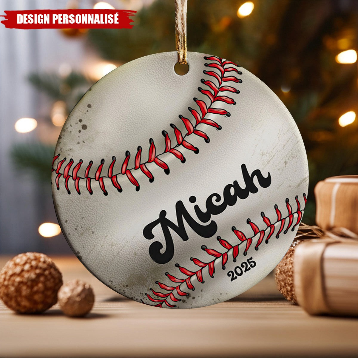 Ornement de Noël Personnalisé – Thème Sport avec Prénom et Année
