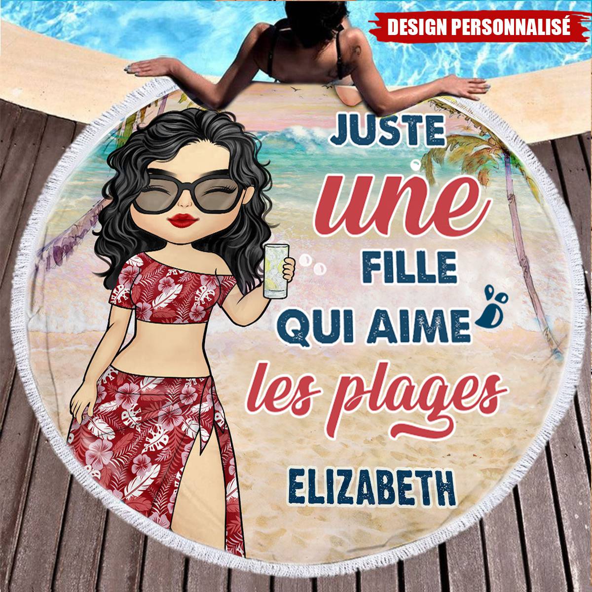 La vie est meilleure à la plage - Serviette de Plage Ronde Personnalisée