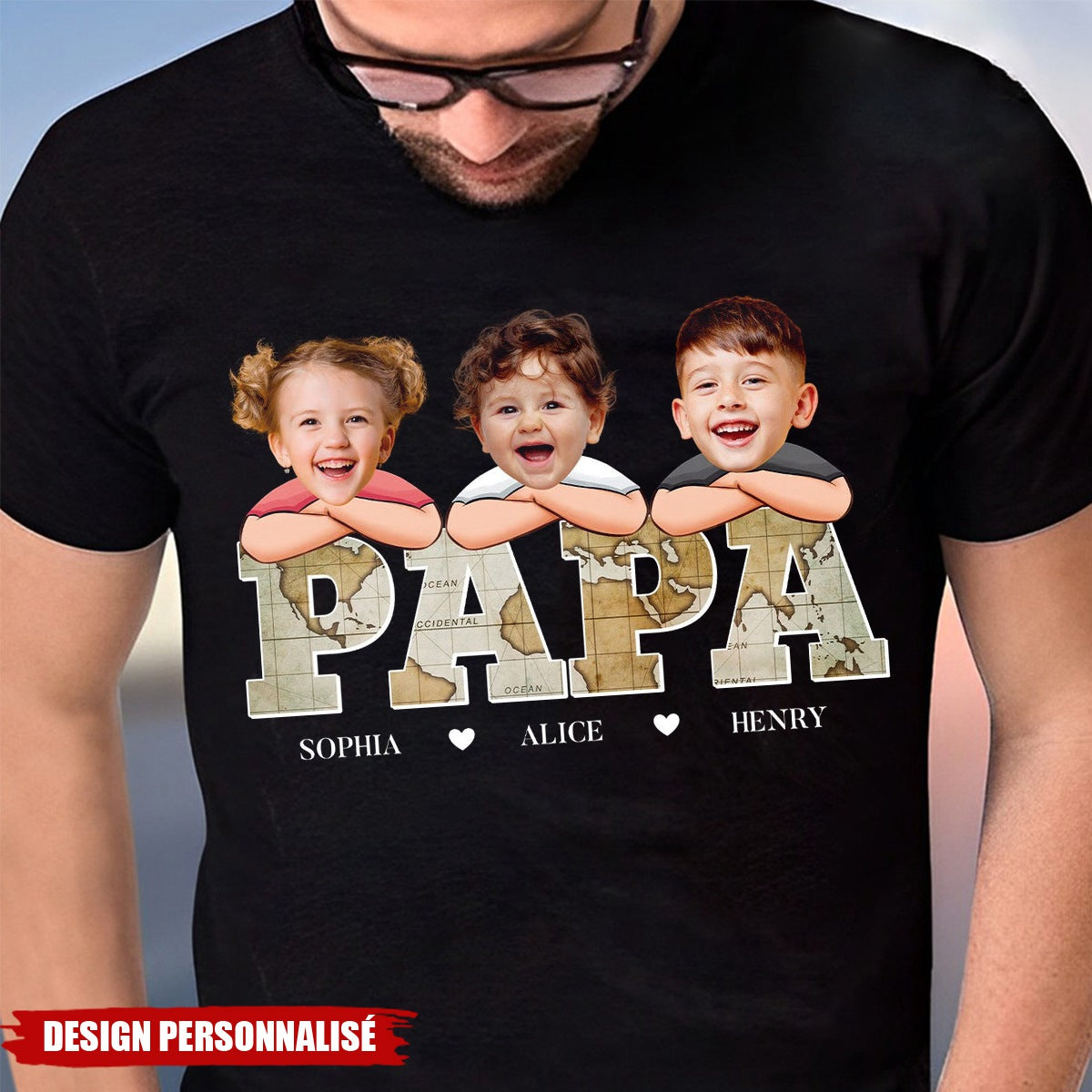 T-shirt personnalisé “PAPA” avec photo des enfants – Cadeau parfait pour la fête des pères