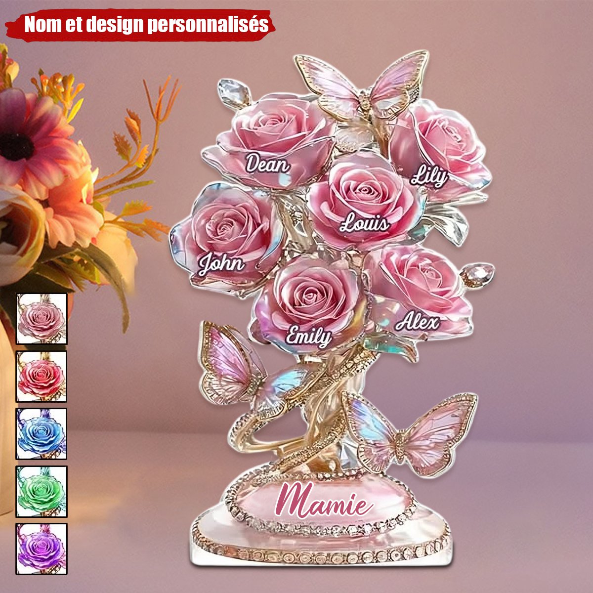 Chaque rose détient un morceau de votre cœur – Plaque personnalisée en acrylique en forme spéciale, personnalisée pour la famille