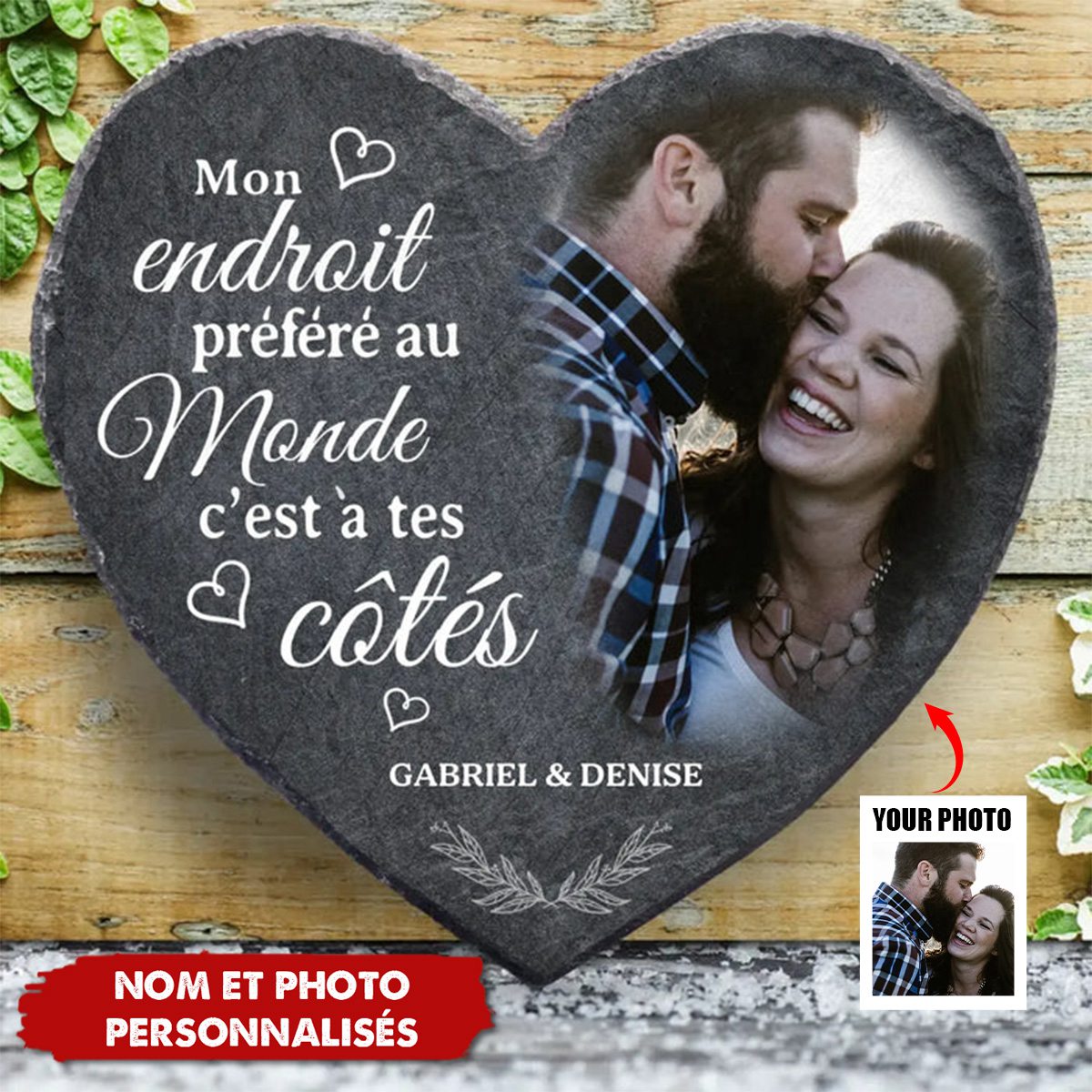 Plaque Cœur en Pierre Personnalisée – Cadeau Romantique Unique
