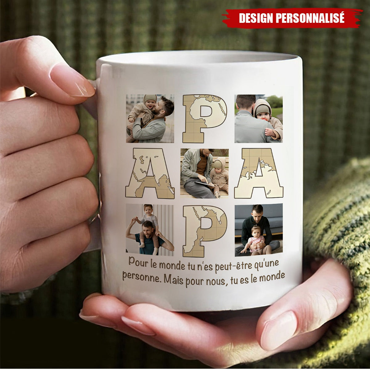 Mug personnalisé avec photos – Papa, tu es notre monde