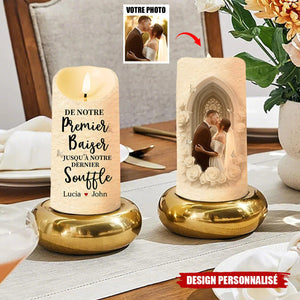 Bougie LED Personnalisée avec Photo - De Notre Premier Baiser Jusqu’à Notre Dernier Souffle